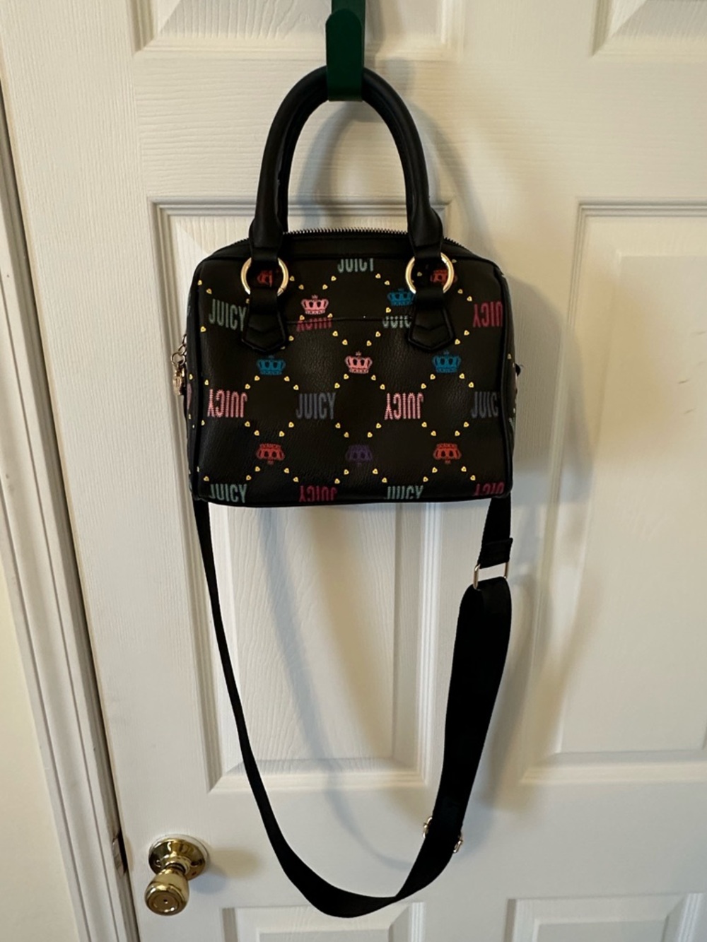 Juicy Couture Black Multicolor Crown Logo Crossbody Satchel